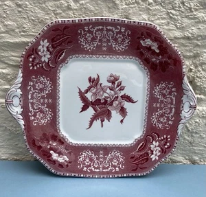Spode Red Camilla square 11 inch handled cake sandwich serving plate - Picture 1 of 7