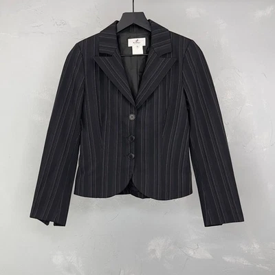 Винтажный блейзер Vertigo Paris миниатюрных размеров в тонкую полоску цвета древесного угля женский S - Изображение 1 из 4