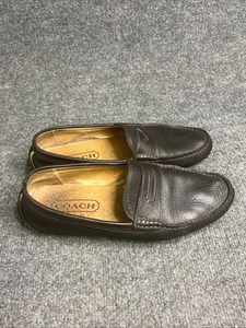 Coach NEAL Pebble Leather Driving Loafers Size 9 M Men's Chocolate Brown - Picture 1 of 7