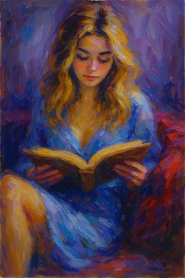 Print Canvas Valentinarte  Girl Pretty Reading Young Art - Image 1 of 4