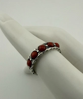 Anillo Coral Redondo Diseño Tribal Plata de Ley 925 Talla 7 Foto 1 de 4