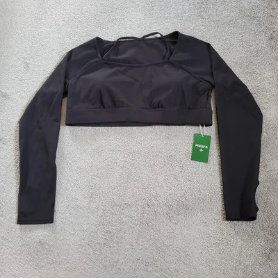 Halara Top womens 2X Black Long Sleeve Crop Top Ribbed Thumb Holes Yoga - Image 1 of 4