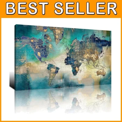 Stylish Home Decor: Green World Map Canvas - Image 1 of 4