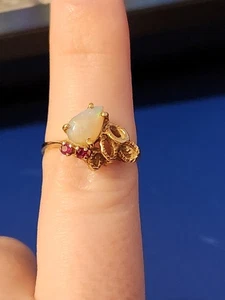 14K GELBGOLD RING OPAL UND RUBIN GRÖSSE 8, GEWICHT 3,5 G - Bild 1 von 5