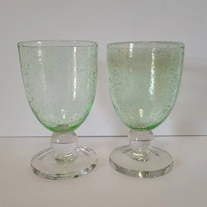 TAG LTD Set of 2 Green Hand  Blown Water Goblets - 6” Tall  12oz - Picture 1 of 2