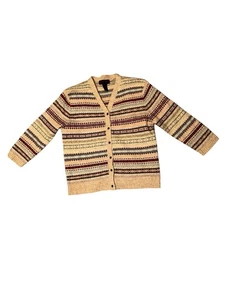 Ralph Lauren Womans Small Medium Brown Fair Isle Lambs Wool Cardigan Sweater - Picture 1 of 7