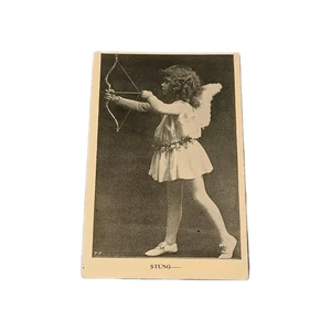 1910s Cupid Bow Arrow Wings Stung Love Vintage Romance Humor Postcard  - Picture 1 of 2
