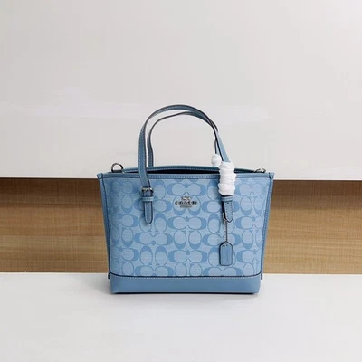 Bolso de Mano COACH CH228 Mollie 25 Signature Chambray Lona Recubierta Cuero Azul Plata Foto 1 de 4