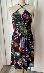 LAISHEN Women's Sundress Black, Floral Leaves, Adjustable Spaghetti Strap Large - Picture 1 of 10