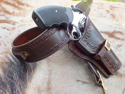 Python 357 Rig, For 6" Barrel Handmade Western Leather Revolver Holster Us - Image 1 of 3