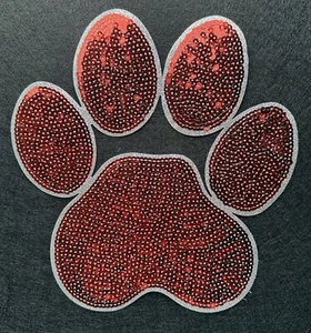 ā¤ļøš¾ Red Sequin Paw Patch ā 10" x 9.5" Sparkling Glitter Iron-On Appplique - Picture 1 of 7
