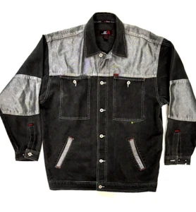Koman 2000 Raw Denim Y2K Hip Hop Urban Rap Jean Jacket Mens XL Black & Gray - Picture 1 of 6