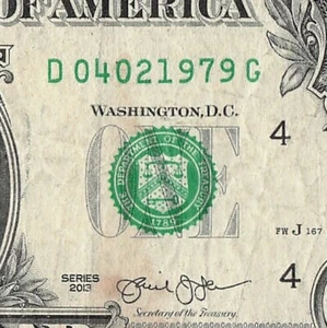 APRIL 02 1979 Year Date Note Fancy Serial Number One Dollar Bill 04 02 1979 - Picture 1 of 11