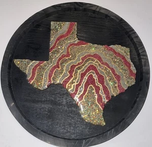 TEXAS Rare Art Wall Hanging Glow In The Dark/Glitter/Geode Resin Pink Framed New - Bild 1 von 5