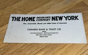 1940's THE HOME INSURANCE COMPANY OF NEW YORK Blotter - Picture 1 of 2