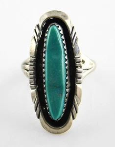 Anillo largo turquesa de plata esterlina 925 sin firmar talla 6,5 - Imagen 1 de 9