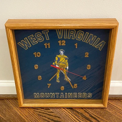 Vintage West Virginia Mountaineers Framed Wall Clock by Heritage Time USA RARE Cover