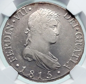 1815 SPAIN King FERDINAND VII Antique Silver 8 Reales Spanish Coin NGC i86631 - Picture 1 of 5