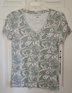 Tommy Hilfiger Women's Cotton, Paisley, V-neck, S/Sleeves Tee, Sz.L(US). NWT - Picture 1 of 3