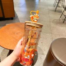 NEW Starbucks Autumn fox Cute Rabbit Maple Leaf Cup Tumbler Straw Double Glass 