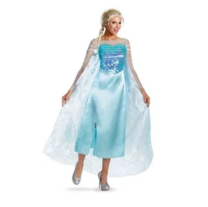 Disney Frozen Elsa Snow Queen Deluxe Blue Glitter Dress Adult Disguise 82832 - Picture 1 of 2