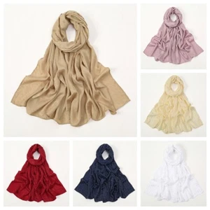 Women Chiffon Crystal Shawl Wrap Scarf Summer Headscarf Long Wide Neck Scarves - Picture 1 of 12
