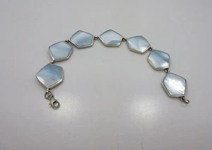 Sterling Silver blue Inlaid enamel link chain Bracelet 925 7.5 inche - Picture 1 of 3