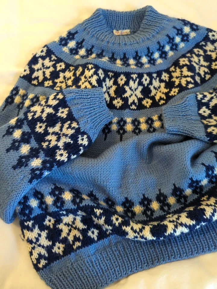 Suéter Nordic Fair Isle Mujer M/L Hecho en Salzburgo Hecho a Mano Lana Grueso De Colección Foto 1 de 4