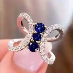 3.00 ctw Round Cut Lab Created Sapphire Engagement Ring 14K White Gold Plated - Picture 1 of 4
