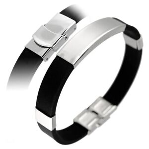 Stainless Surgical Steel Black Rubber Bracelet 8 inches
