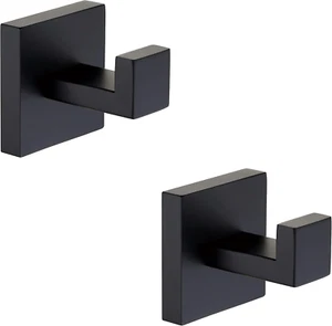2 Pack Matte Black Bathroom Towel Hook Stainless Steel, Square Towel Robe Coat H - Picture 1 of 8