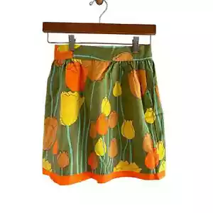 Tulipano Primaverile Donna Cotone Reversibile Mezzo Grembiule Verde Arancione con Tasca - Foto 1 di 8