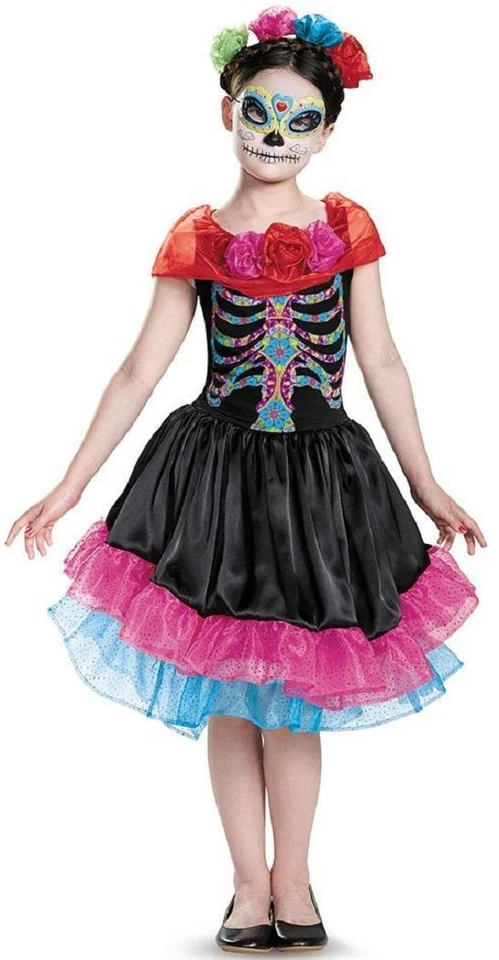 Day of the Dead Dia Muertos Skeleton Girl Fancy Dress Up Halloween Child Costume - Image 1 of 2