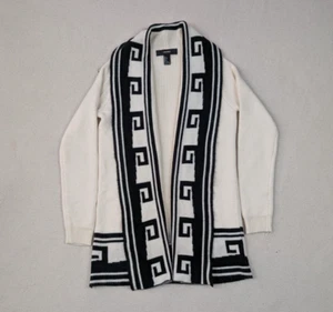 Forever 21 Greek Print Open Front Sweater Long Duster Cream/Black Women's Small - Picture 1 of 15
