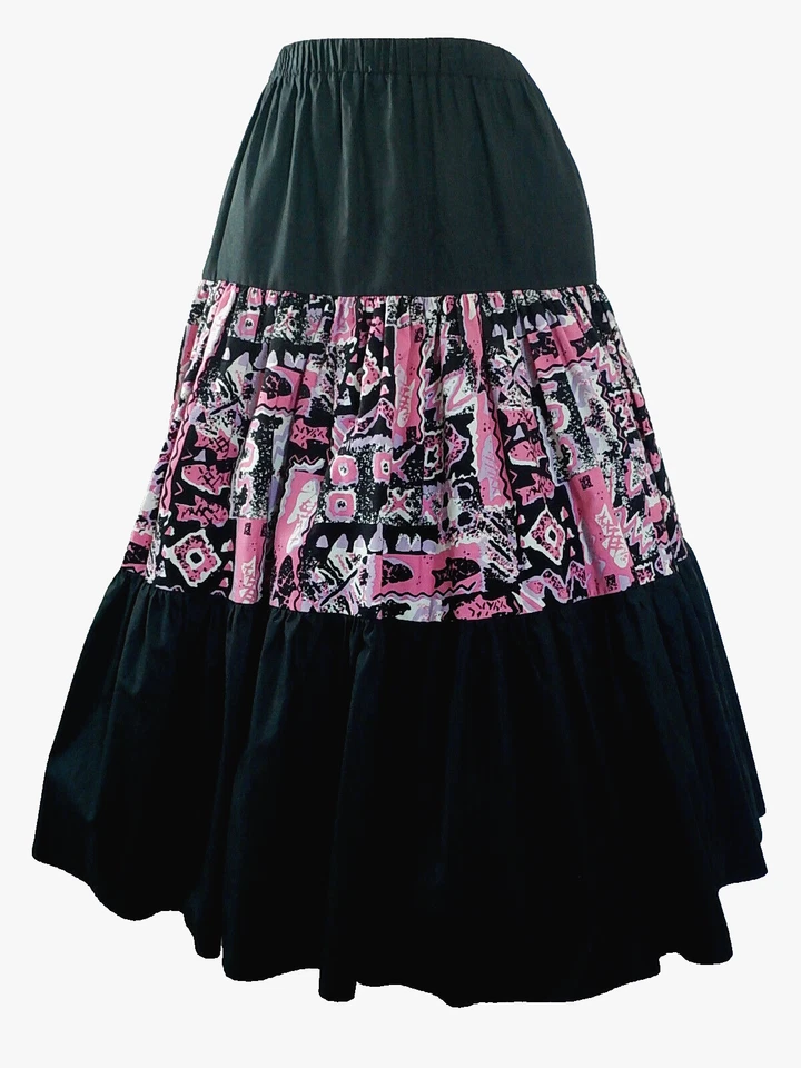 Falda Pradera Estampado Rosa y Negro Western Cuadrada Danza Campesina Boho 29.5" Largo Foto 1 de 1
