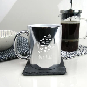 Engraved Silver Coffee Mug FOUR-TEA Design 40th Birthday Gift Sister - Picture 1 of 24
