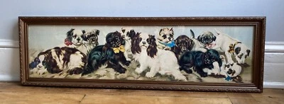 Antiguo patio de cachorros impresión cromolitográfica enmarcada Van Verdanburgh c. 1900 Foto 1 de 4