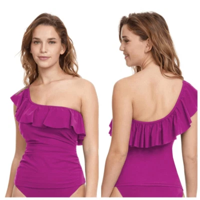 Profile By Gottex Tutti Frutti One Shoulder Ruffle Tankini Top Size 6 - Image 1 of 4