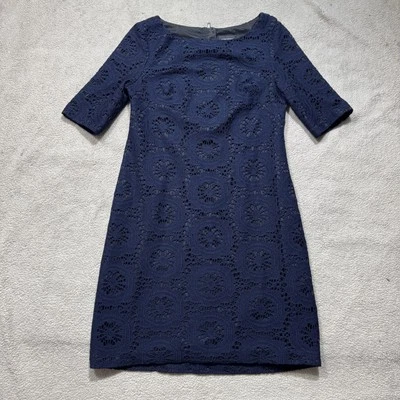 Vestido Adrianna Papell Para Mujer 6 Azul Marino Crochet Encaje Funda Fiesta Forrado Elegante Foto 1 de 4