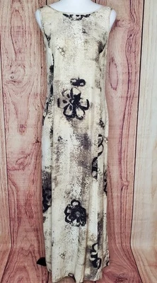 Maxi Vestido Max Mara Pura Seta 100% Seda Beige Negro - Reino Unido 10 - 12 - Seda Pura Foto 1 de 4