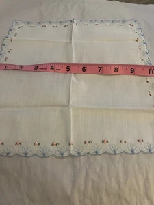 Vintage Dainty Blue & Pink Embroidered Floral Hankie Wedding Bridal VGC ✅ - Picture 1 of 1