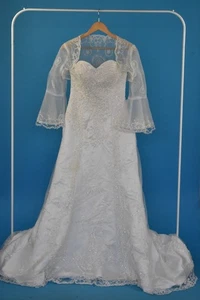 Ivory Strapless Trumpet Tulle & Satin Beaded Wedding Dress UK Size 8 & Bolero - Picture 1 of 17