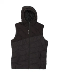 REEBOK Mens Hooded Padded Gilet UK 38 Medium Black Colourblock Polyester CI01 - Picture 1 of 3