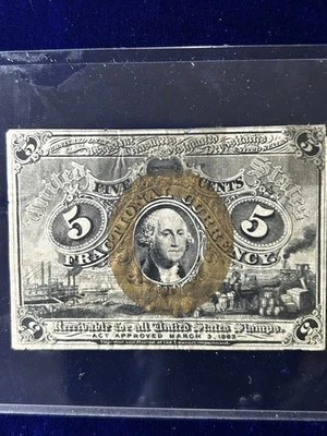 1863 5 Cent Fractional Currency Specimen - Image 1 of 2