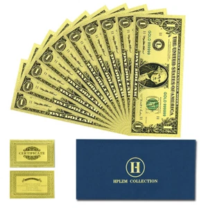 10pcs in Envelope American One Dollar Gold Foil Banknotes Souvenir Plastic Money - Picture 1 of 5