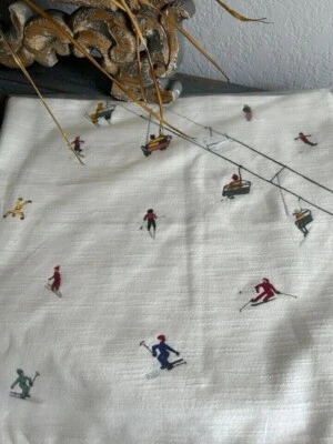 West Elm Pottery Barn ST JUDE Embroidered Holiday Skiers Pillow Cover Christmas - Image 1 of 4