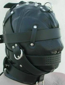 Máscara de privación sensorial con capucha de cuero genuino bondage BDSM - Imagen 1 de 2