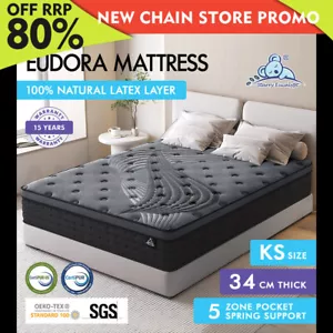 STARRY EUCALYPT Mattress Pocket Spring King Single Latex Euro Top 34cm 5 zone - Picture 1 of 12
