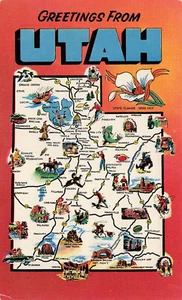 VINTAGE UTAH UT STATE MAP POSTCARD 041525 U - Picture 1 of 2