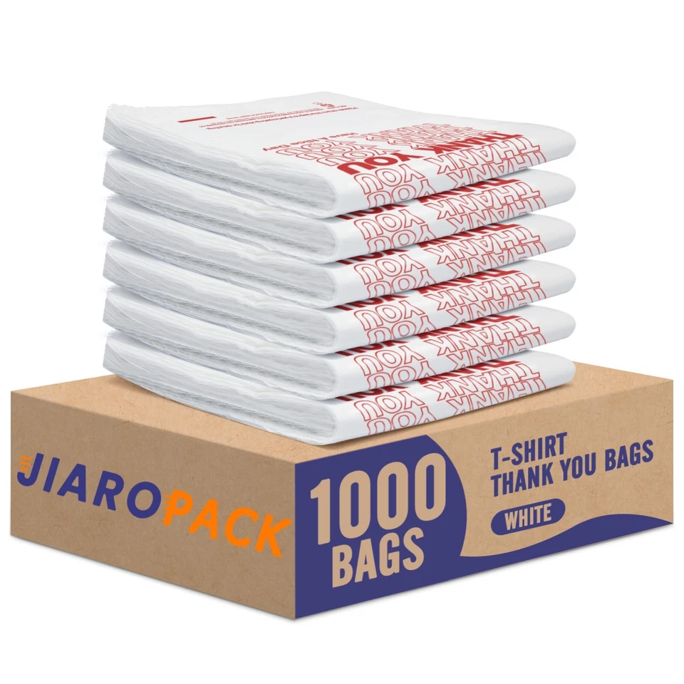 1000 Thank You T-Shirt Bags 12" x 6.5" x 21", Plastic Grocery Shopping Bags - Image 1 of 4